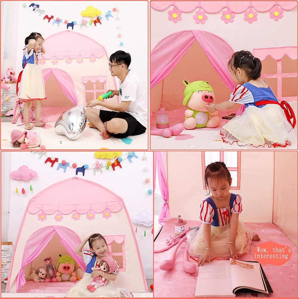 Kids Tent Pink Blue Children Play House Children Tente Enfant Portable  Baby Play House Tipi Kids Flowers Little Baby Castle
