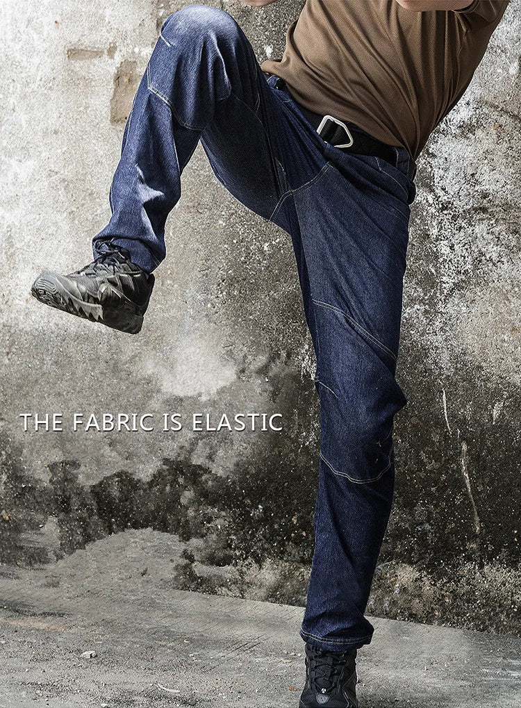 Men's  Jeans Pants Fall Military Straight Denim Tactical Long Trousers Stretch City Security Special Force Combat Pant Trousers