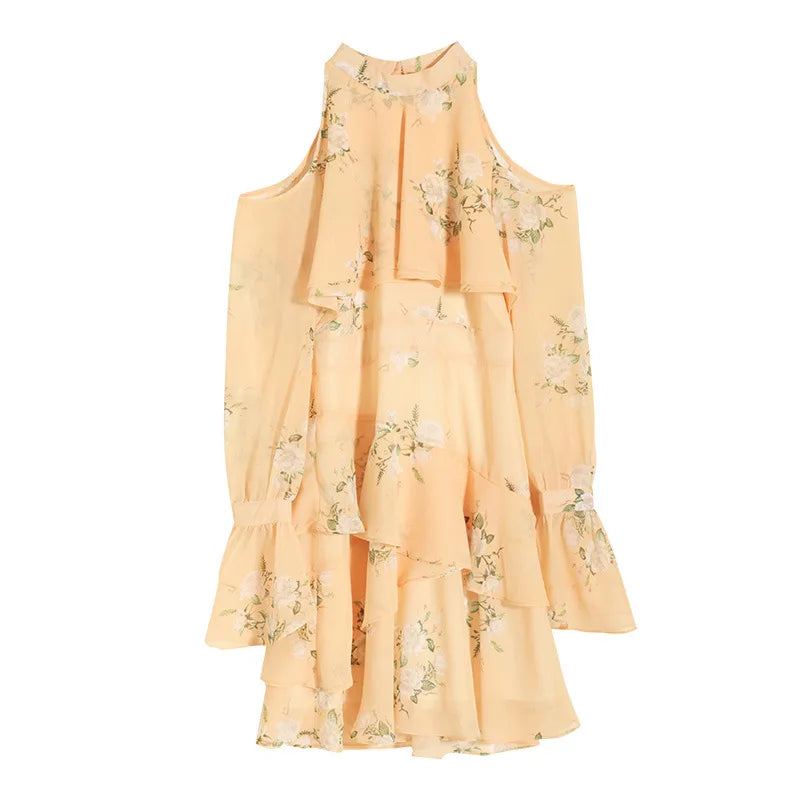 Bella Philosophy 2020 Autumn Elegant Women Ruffles Yellow Dress Fashion Ladies Chiffon Dresses Party Girls Chic Floral Dress