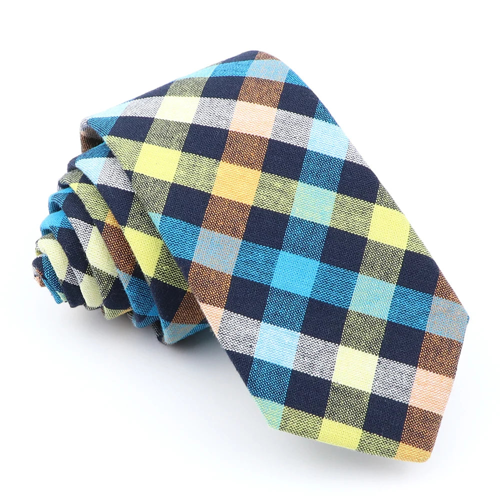 Fashion Plaid Tie For Men Women Colorful Skinny Cotton Necktie For Wedding Bussiness Casual Man's Neckties Suits Flower Cravat