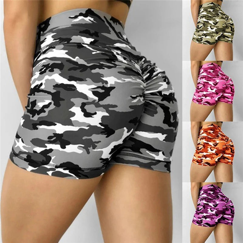 Women Shorts Ladies Summer Casual Camouflage Push Up Fitness Skinny Shorts Running Gym Stretch Sports Short Pants 2024 New