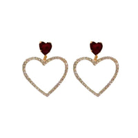 2023 Korean Fashion Jewelry Shining Rhinestone Hollow Heart Drop Earrings for Women Girls Vintage Red Crystal Earrings