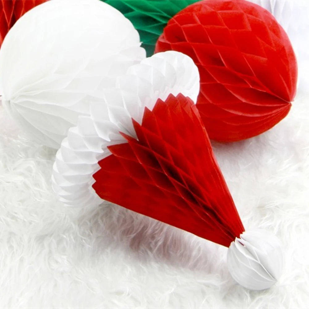 8inch/12inch Honeycomb Ball Christmas Hat Christmas Tree Decoration Lantern Paper Flower Pendant Scene Layout Xmas Ornaments