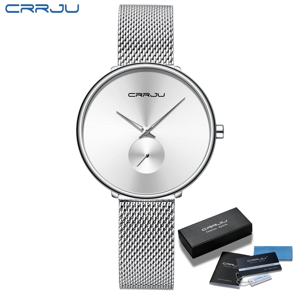 CRRJU Fashion Women Watch Luxury Casual Simple Ladies Daily Dress Mesh Wristwatch Minimalist Waterproof Quartz Female Clock