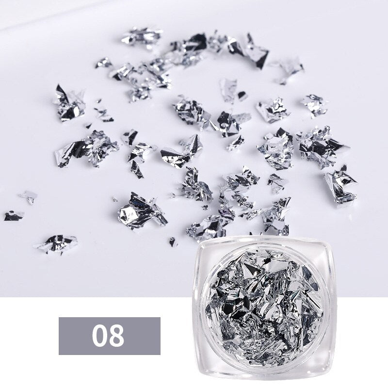 1 Box Silver Irregular Aluminum Foil Colorful Paper Nail Art Sticker 3D Glitter DIY Manicure UV Gel Polish Nail Decoration Tools