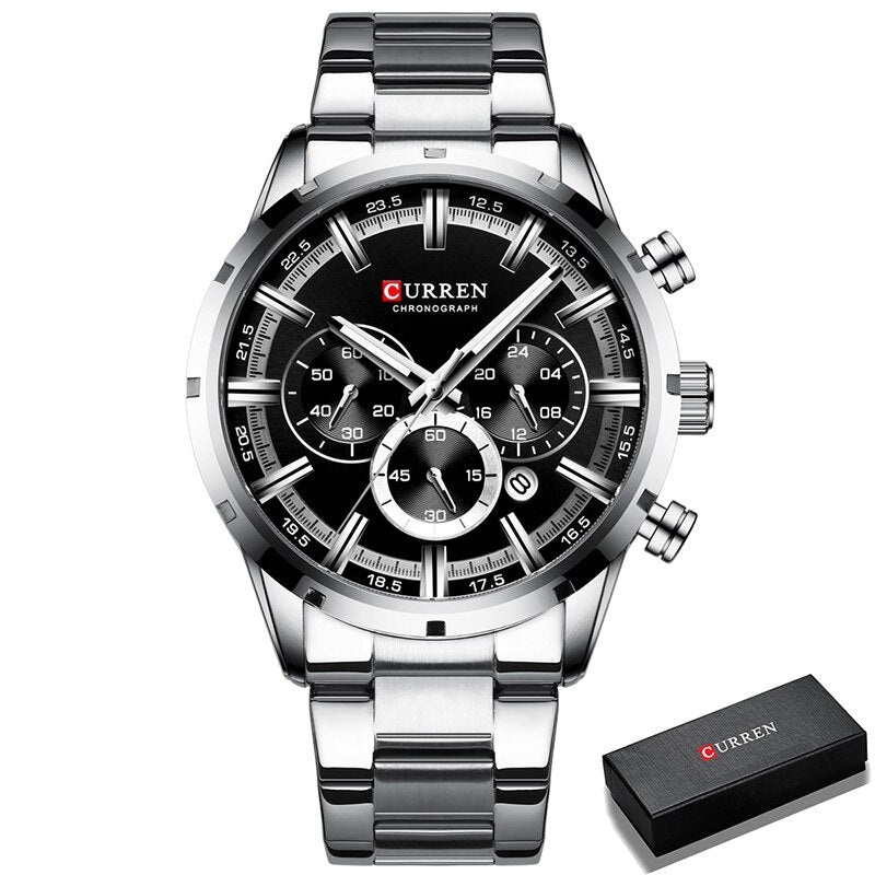 New CURREN Top Brand Luxury Fashion Mens Watches Stainless Steel Chronograph Quartz Watch Men Sport Male Clock Relogio Masculino