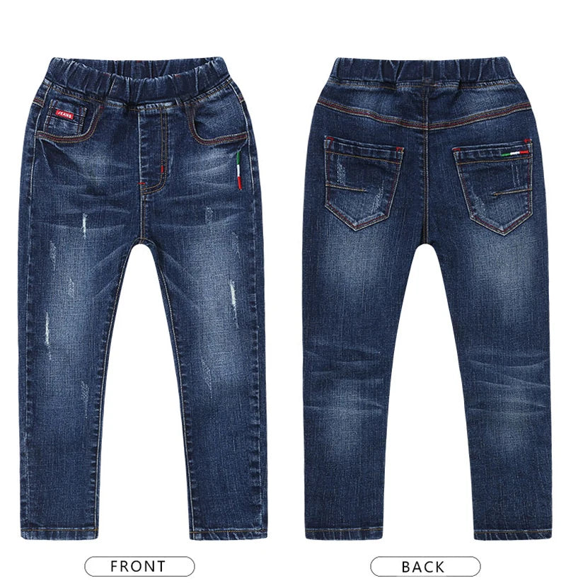 IENENS Fashion Jeans For Kids Boys Denim Long Pants Spring Autumn Slim Jeans Young Boy Cowboy Trousers Elastic Waist Pants