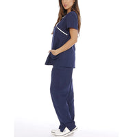 Women Scrub Set Nurse Uniforms Mock Wrap V Neck Scrub Suit Short Sleeve Dentist Workwear Elastics Scrub Pants Drawstring A50