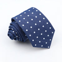 New Cotton Denim Ties For Men 7CM Floral Feather Dot Blue Neck Tie For Wedding Party Casual Print Slim Neckties Daily Wear Gift