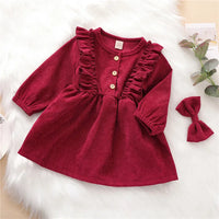 Autumn Winter Toddler Baby Girls Dress Long Sleeve Ruffles Princess Dress Kids Corduroy Pleated Fashion Children Casual Dress