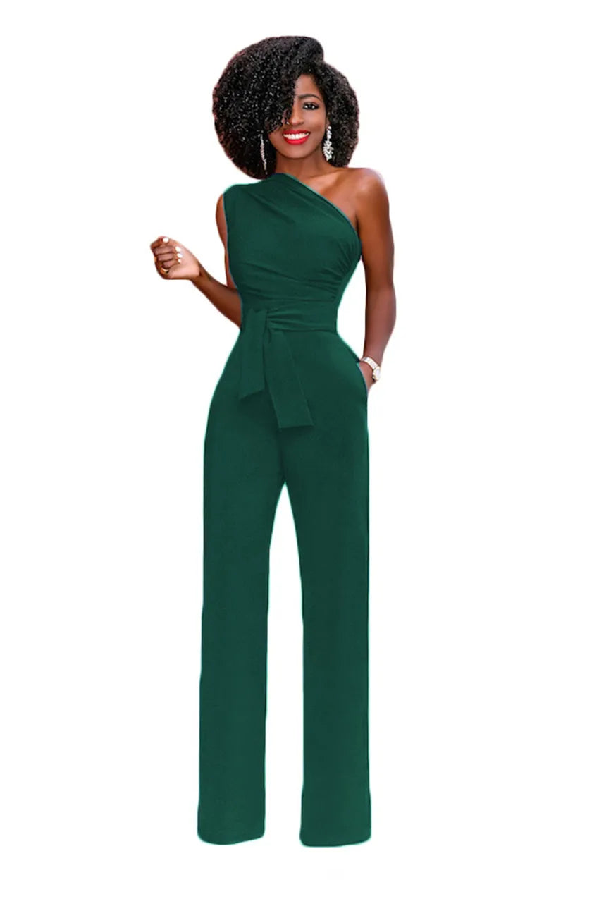Sexy One Shoulder Rompers Womens Jumpsuit Summer Sleeveless Belt