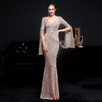 Gold Sequin Evening Dress Women Long Sleeve Dress YIDINGZS Elegant Party Maxi Dress Long Prom Dress