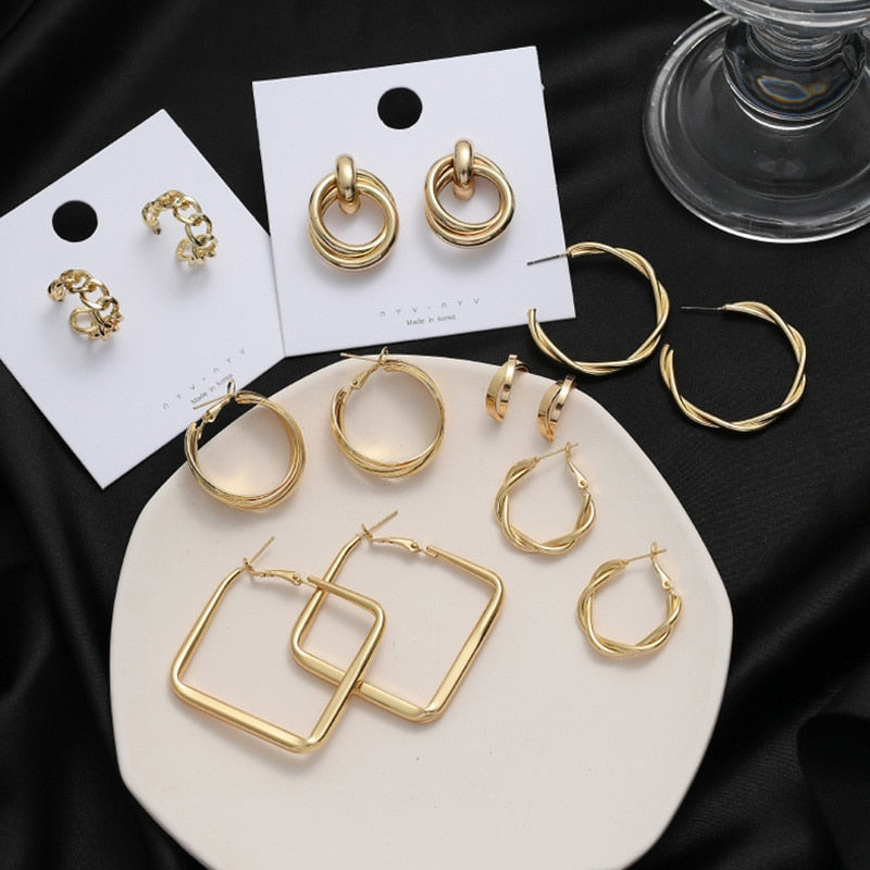 Geometric Metal Earrings for Women Jewelry Gift Irregular Circle Square Earrings Femme Cold Fashion Korean Women's Earrings 2022