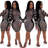 Women Dress Sexy Club Sequin Glitter Diamond Dress Vestido Ladies Dresses Bandage Paisley Crystal Party Bodycon Mini Dress