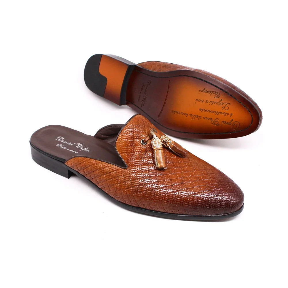 Fashion Outdoor  Half Loafers Genuine Leather Mules Tassel Men Casual Shoes