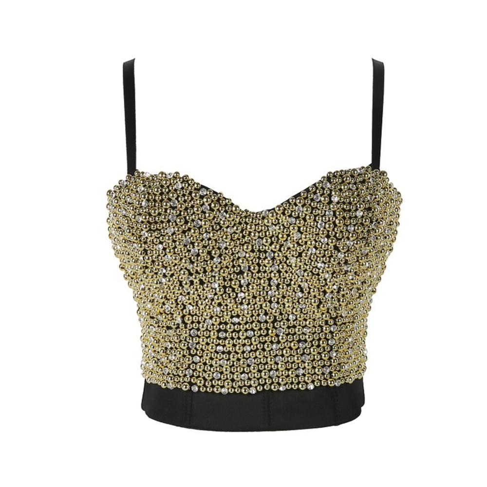 Irene Tinnie Hand-made Pearls Jewel Diamond Bralet Women&#39;s Bustier Bra Wedding Party Corset Cropped Top Vest Plus Size