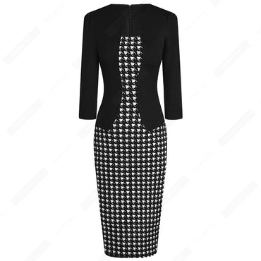 Women Autumn Elegant One-piece Formal Business Floral Printed Vintage Lady Work Office Bodycon Pencil Dress EB237