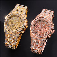 Men Iced Out Watches Luxury Full Diamond Gold Stainless Steel Quartz Wristwatches Clock Gift Relogio Masculino