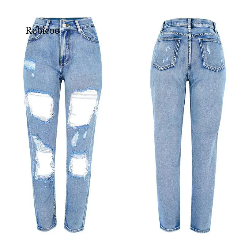 Sexy Ripped Jeans Beggar Women Big Holes Destroyed Broken Torn Pants Vintage Female Denim Trousers Distressed Designer Boyfriend