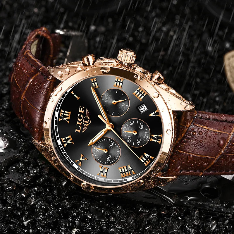 Mens Watches LIGE Top Brand Luxury Men's Fashion Business Waterproof Quartz Watch For Men Casual Leather Watch Relogio Masculino