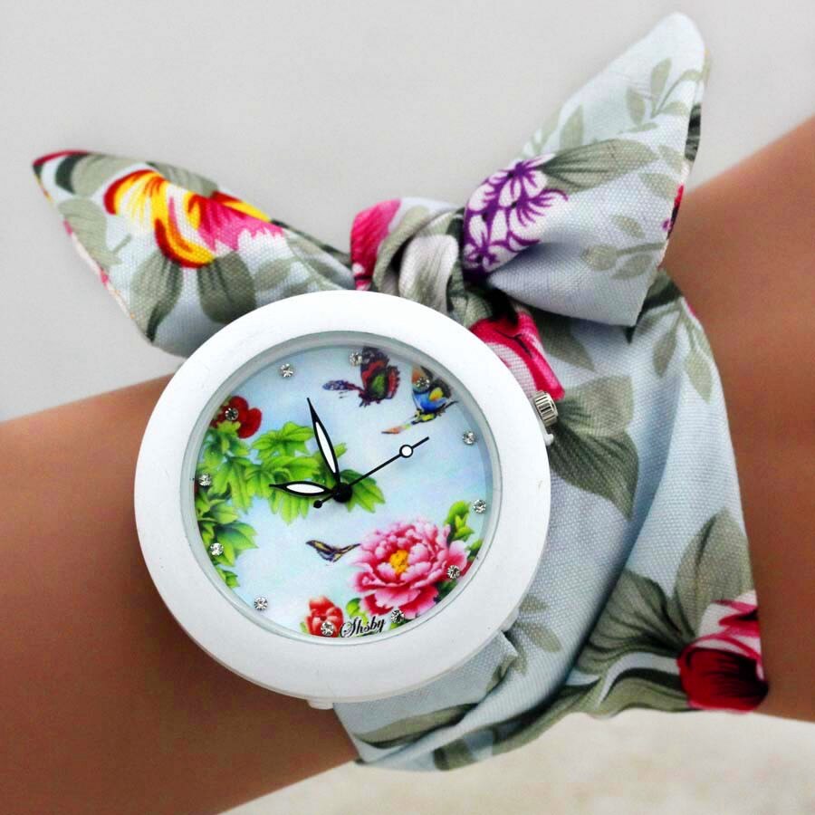 Shsby New Design Ladies Flower Cloth Wrist Watch Fashion Women Dress Watch High Quality Fabric Clock Sweet Girls Watch