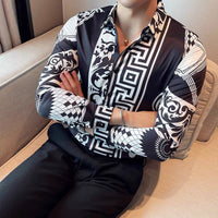 dress shirt semi formal baroque attire for men Luxury Long Sleeve Mens Baroque Shirts Dress Autumn Party Prom Wear Sl – Mega Mart Center