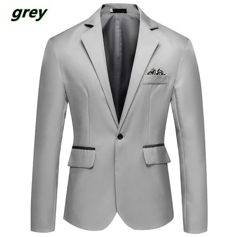 Men Slim Fit Office Blazer Jacket Fashion Solid Mens Suit Jacket Wedding Dress Coat Casual Business Male Suit Coat