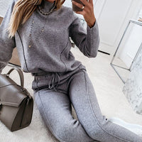 2021 Spring Winter Long Sleeve Pullover Top Drawstring Pants Casual Trousers Two Piece Set Womens Tracksuit Clothing Sport Suits