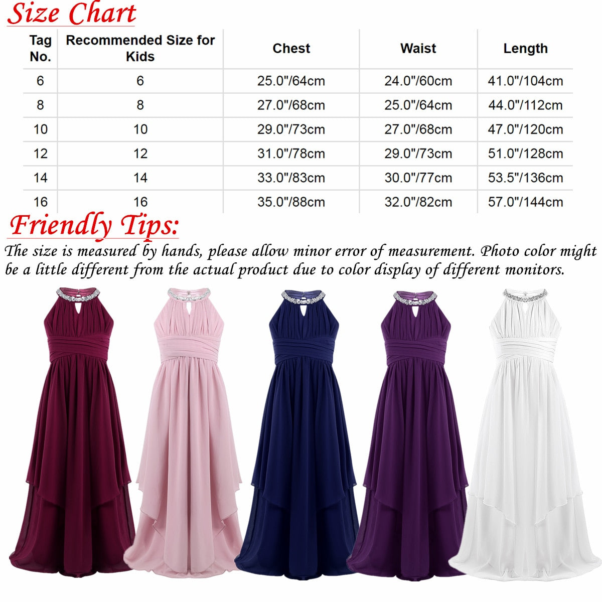 Oyolan Chiffon Teenagers Kids Girls Wedding Long Girl Dress Elegant Princess Party Pageant Formal Dress Teen Children's Clothes