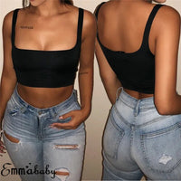 Sexy Women Solid Strappy Tank 2020 Vest Crop Top Summer Beach Party Sleeveless Slash Neck Tanks Woman Girls Bralette Tank Top