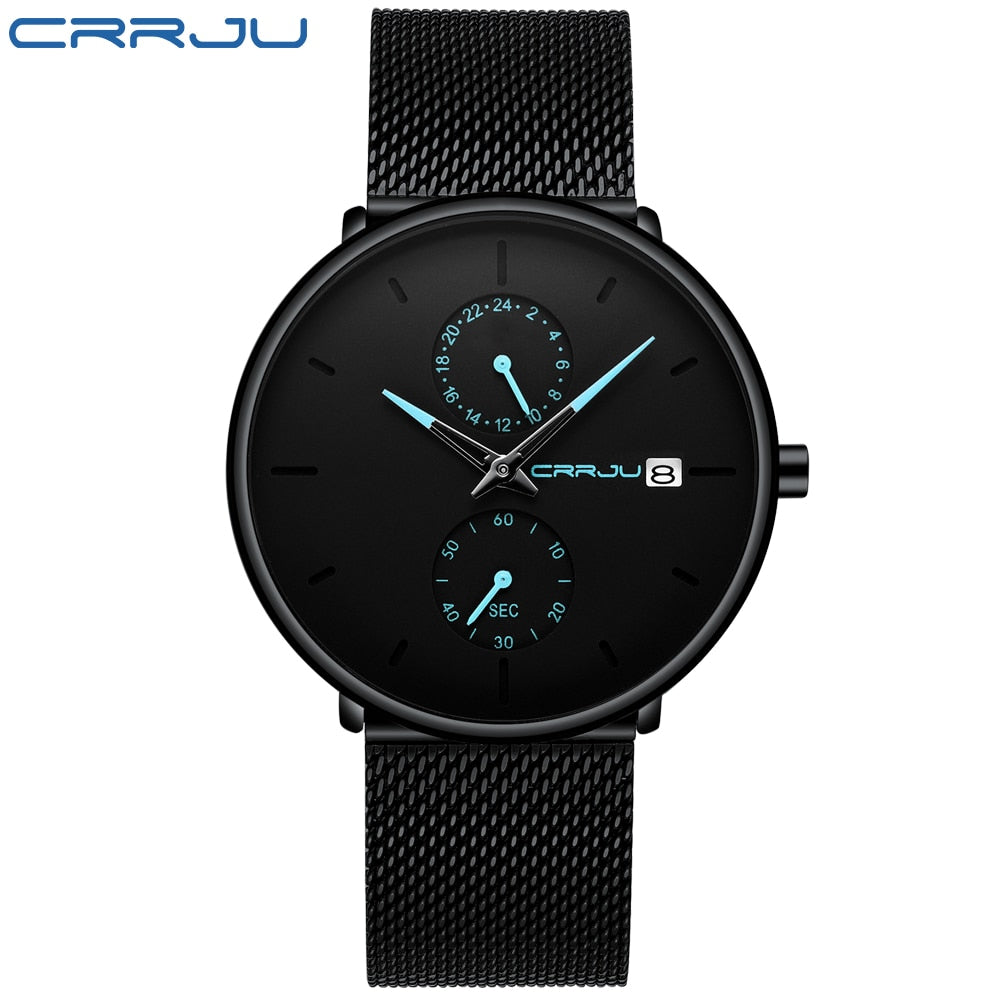 CRRJU Mens Watches Ultra-Thin Minimalist Waterproof - Fashion Wrist Watch for Men Unisex Dress with Stainless Steel Mesh Band