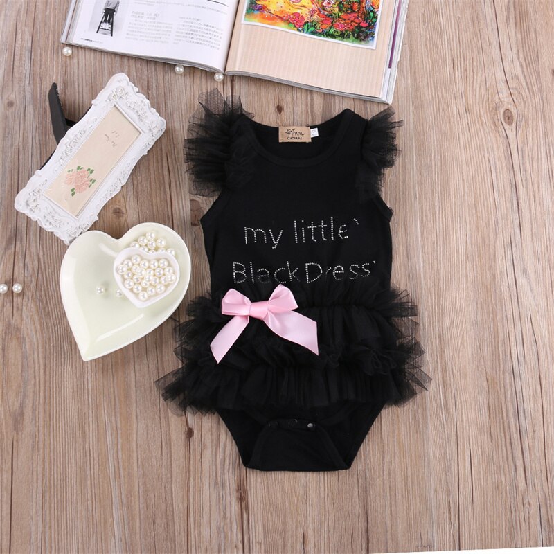 Newborn Baby Girls Bodysuit Romper Lace Dress Kids Clothes Sleeveless Infant Vest Jumpsuit  Letter Toddler Playsuit Outfits A417