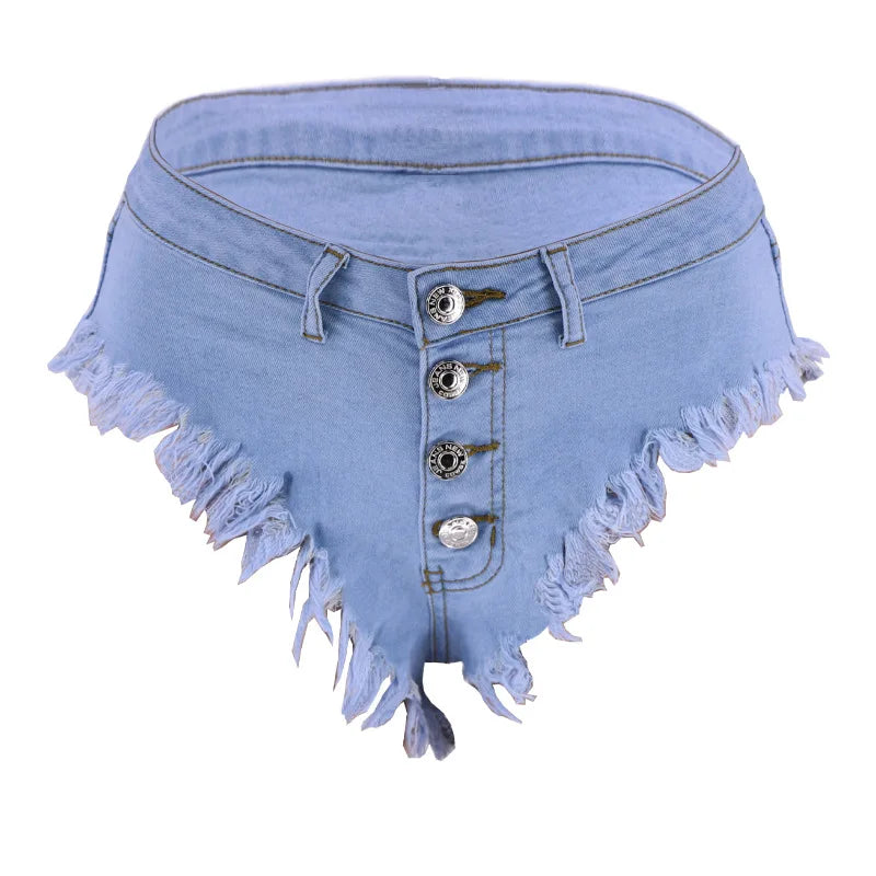 High Ultra Short Skinny Mid Waist Casual Summer Denim Shorts for Women Sexy Nightclub Queen DJ Style