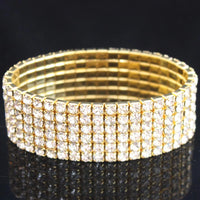 TREAZY 1-10 Rows Rhinestones Bridal Wedding Bangles Gold/Silver Color Crystal Stretch Bracelet Women Wristband Elastic Jewelry