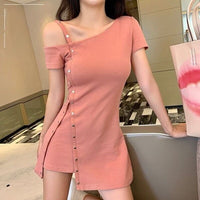 Dress Women Sexy Irregular Thin Summer Hot Chic A-line Womens Fashion Ulzzang Elegant Trendy Simple Ins Mini Off-shoulder Casual