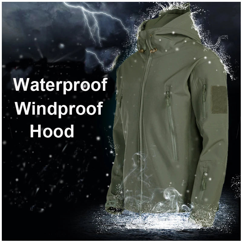 Men's Autumn Winter SoftShell Fleece Waterproof Jackets Male Hood Coats Fishing Hiking Camping Climbing Skiing Pants Trousers