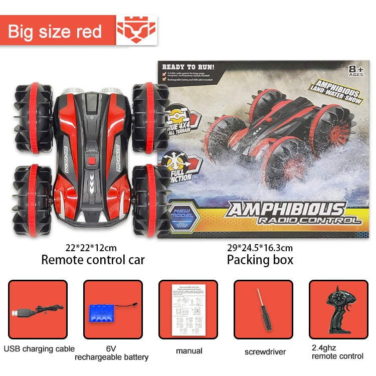 360 Rotate Rc Cars Remote Control Stunt Car 2 Sides Waterproof Driving On Water And Land Amphibious Electric Toys For Children