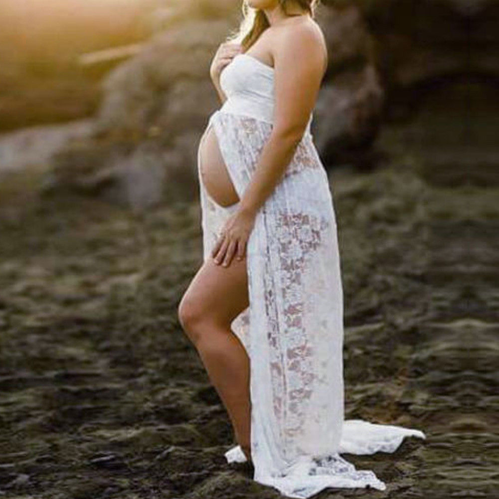 Photography Props Sexy Maternity Dress Sleeveless Strapless Lace Maxi Gown Pregnant Dresses for Photo Shoot Summer Dress