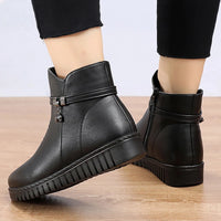 Women Ankle boots 2023 Warm Plush Wedge Boots for Women Casual Shoes Non-slip Waterproof Leather Boots Women Zipper Female Boots