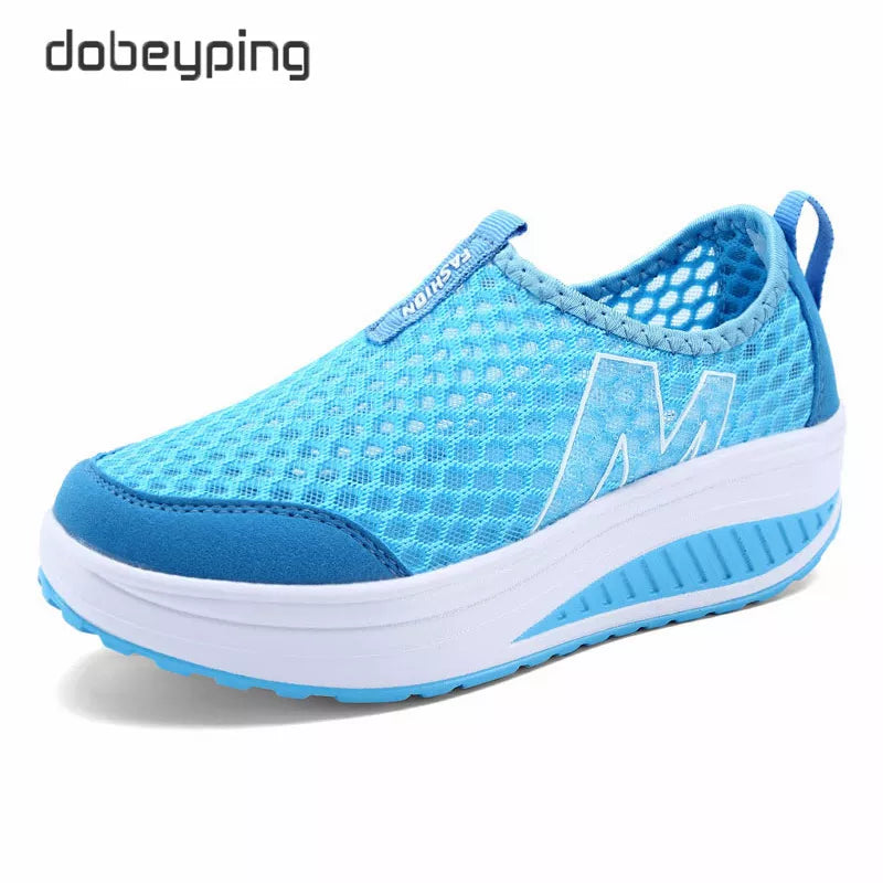 Spring Summer Shoes Woman Breathable Breathable Mesh Flat Platform Women Shoes Slip On Women's Loafers Swing Wedges Ladies Shoe