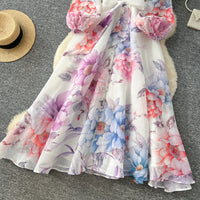 Summer V-Neck A-Line Maxi Dress for Women Empire Printed Dress