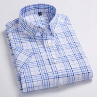 High Quality Men&#39;s Oxford Casual Shirts Leisure Design Plaid Men&#39;s Social Shirts 100% Cotton Short Sleeve Men&#39;s Dress Shirts