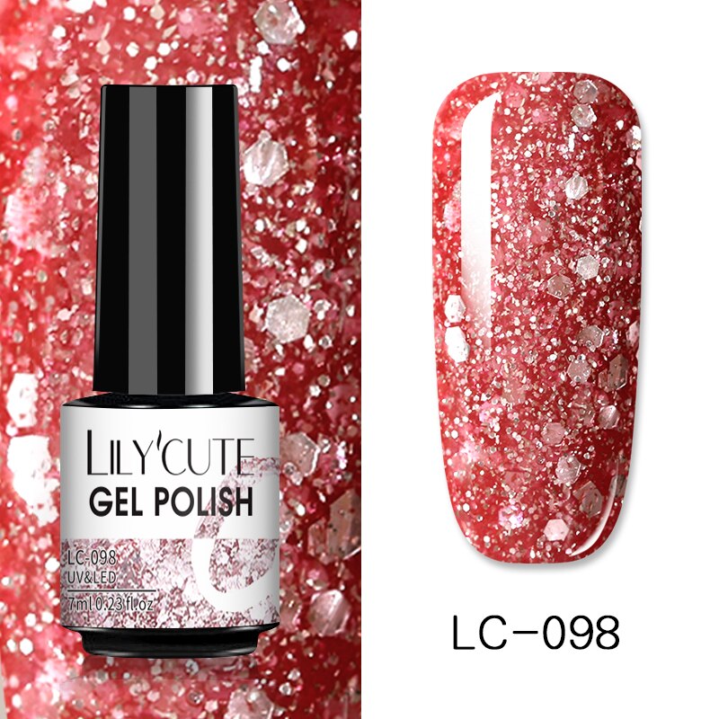 LILYCUTE 7ml Glitter Sequins Nail Gel Polish Gel Rose Gold Semi Permanent Hybrid Nail Art DIY Design Varnish