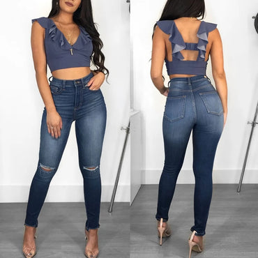 High Waist Skinny Ripped Jeans Push Up Denim Jeans Boyfriend Jeans For Women Pencil Pants Vintage Stretch Mom Jeans