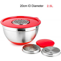 Mixing Bowls Stainless Steel Non-Slip DIY Cake Bread Salad Mixer Kitchen Baking Cooking Tool with Cover Grater Food Container