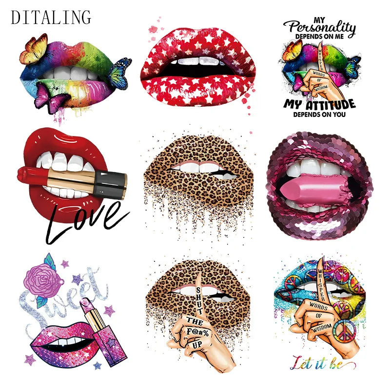 Leopard Print Lips Patches For Clothes Heat Transfer Thermal Stickers DIY Washable T-Shirts Iron On Transfer  Girls Lips Patches