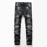 Men’s High Quality Moto&Biker Jeans,Classic Black&Blue Color Elastic Jeans pants,Slim-fit Long Jeans,Youth Must;