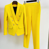 Pink Black Pant Suits Two Pcs Sets Women&#39;s Pantsuit Apricot Business Double-breasted Buttons Nine Blazer Pants Formal Suits 2021