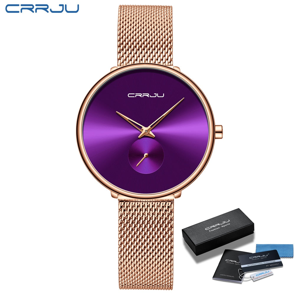 CRRJU Fashion Women Watch Luxury Casual Simple Ladies Daily Dress Mesh Wristwatch Minimalist Waterproof Quartz Female Clock