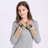 Winter Women Warm Cute Cartoon Skull Fingerless Sleeves Mittens Female Acrylic Stretch Knit Half Finger Arm Warmers Gloves C83